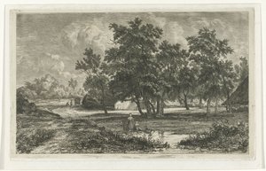 Landskap med en gård bland träden av Christiaan Immerzeel
