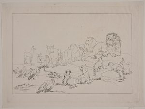 Sammansättningen av djuren. Illustration för "Reineke Fuchs" av Christian David Gebauer