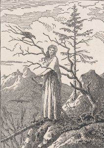 Kvinna med en korp Kvinnan med korpen på avgrunden, troligen 1803. av Christian Friedrich