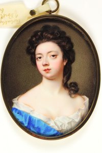 En dam som heter Jane Martha Temple, grevinna av Portland (emalj)