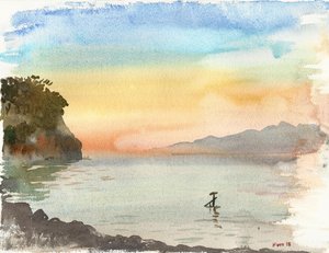 Rosa Joniska havet (akvarell) av Christian Furr