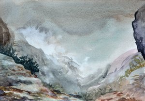 Valley In Mist, 2015 (akvarell på papper) av Christian Furr