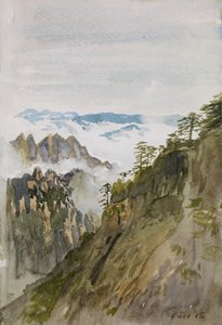 Yellow Mountain Pines, Huangshan, 2015 (akvarell på papper)