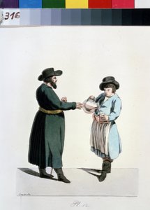 Serie om köpmän i Moskva: säljare av kvass (kwas eller kwass). Kvass-försäljare (Ur serien The Moscow Merchants). Teckning av Christian Gottfried Heinrich Geissler (1770-1844)