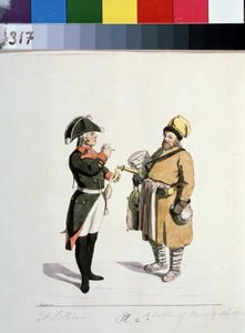 Serien om Moskvas köpmän: säljare av sbiten. Sbiten leverantör (Från serien The Moscow Merchants). Teckning av Christian Gottfried Heinrich Geissler (1770-1844)