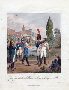 ""två franska soldaters duell"" Akvarell av Christian Gottfried Heinrich Geissler (1770-1844) 1808 Privat samling