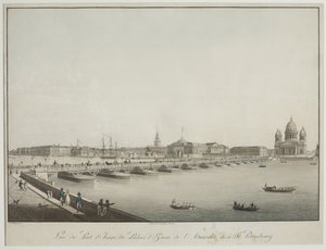 Utsikt över Sankt Isaksbron i Petersburg - Christian Gottlieb Hammer (1779-1864). Etsning, akvarell, före 1820. Statens museum för Sankt Petersburgs historia
