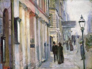 Hörnet av Karl Johan och Dronningens (Queens) Street (olja på duk) av Christian Krohg