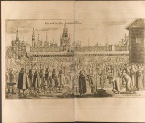 Åsnevandringen i Moskva Kreml Illustration från resor till den store hertigen av Muscovy och t.
