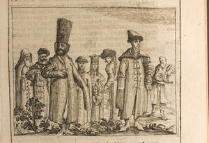 Traditionell klädsel av Moscovites Illustration från resor till den store hertigen av Muscovy och släkten