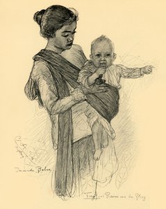 Javanesisk barnflicka med europeisk baby, Magalang, 1898.