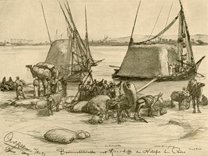 Lastning av bomull på spannmålsbåtar, Nilen, Kairo, Egypten, 1898. av Christian Wilhelm Allers