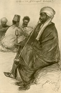 Man röker en vattenpipa ombord på "Hatasoo"-ångbåten, Egypten, 1898. av Christian Wilhelm Allers