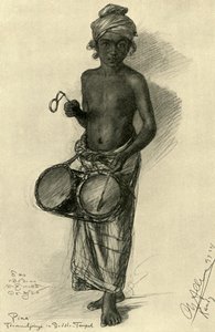 Pina - trummispojke i ett buddhistiskt tempel, Kandy, Ceylon, 1898. av Christian Wilhelm Allers