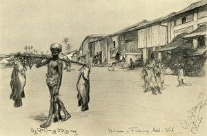 Gatubild i en fiskeby, Mutwal, Ceylon, 1898. av Christian Wilhelm Allers