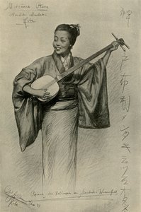 Kvinna som spelar shamisen, Mentaki Falls, Kobe, Japan, 1898. av Christian Wilhelm Allers