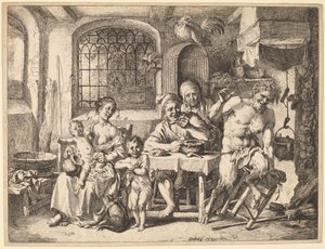 En satyr på besök hos en bondfamilj av Christian Wilhelm Ernst Dietrich