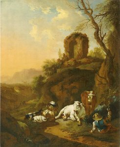 Bukoliskt landskap med ruin av Christian Wilhelm Ernst Dietrich