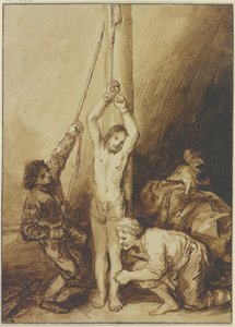 Kristus vid gisselpelaren, på Rembrandts sätt av Christian Wilhelm Ernst Dietrich