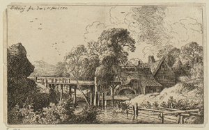 En kvarn med en hög vattenränna av Christian Wilhelm Ernst Dietrich