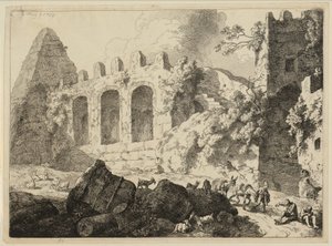 Stort landskap med en pyramid av Christian Wilhelm Ernst Dietrich