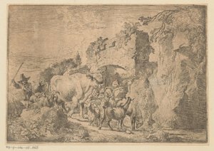 Herde med flock vid en ruin av Christian Wilhelm Ernst Dietrich