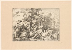 Herde med flock och fyra musor av Christian Wilhelm Ernst Dietrich