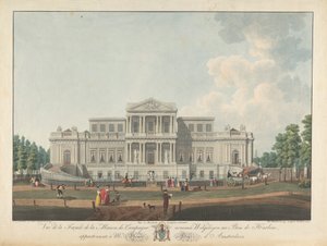 Welgelegen: Utsikt över fasaden på lanthuset som heter Welgelegen i Harlem Wood, tillhörande Mr. Henry Hope från Amsterdam