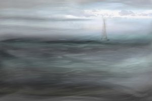 Segelbåt i dimmigt hav av Christina Sillen
