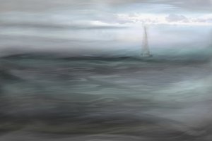 Segelbåt i dimman av Christina Sillen