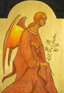 Ärkeängeln Gabriel, 2019 (äggtempera, bladguld, trä)