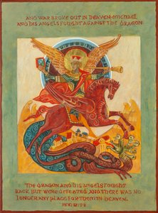 Ärkeängeln Mikael i strid Icon, 2023 (äggtempera, bladguld, trä)