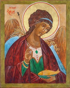 Ärkeängeln Raphael Icon, 2000 (äggtempera, trä, bladguld)