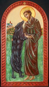 S:t Franciskus och vargen, 2004 (äggtempera, trä, bladguld)
