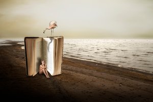 Kvinna i en jättebok av Christine von Diepenbroek