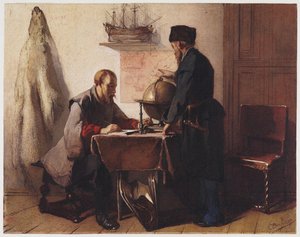 Jacob van Heemskerk och Willem Barendsz. planera sin resa till Arktis 1594