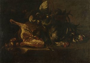 Stilleben med kött och döda fåglar av Christoffel Puytlinck