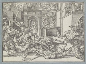Stridande soldater i en stad Slaget i Jerusalem av Christoffel van Sichem (I)