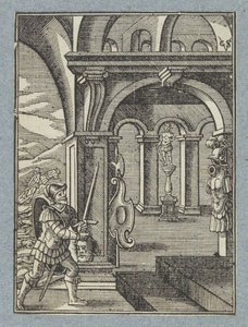 Sauls huvud förs in i filistéernas tempel av Christoffel van Sichem (II)