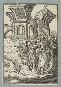 Moses delar vattnet med sin stav av Christoffel van Sichem (II)