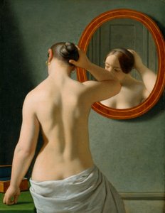 En naken kvinna fixar håret framför en spegel av Christoffer Wilhelm Eckersberg