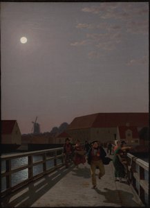 Langebro, Köpenhamn, i månskenet med löpande figurer