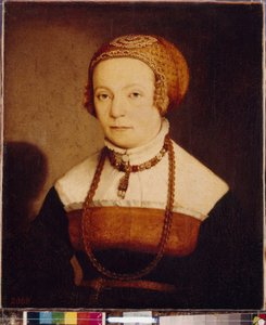 Porträtt av en kvinna. Målning av Christoph Amberger (cirka 1500-1562), olja på trä, efter 1548. Tysk konst