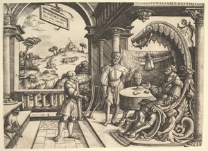 David spelar harpa före Saul, 1531.