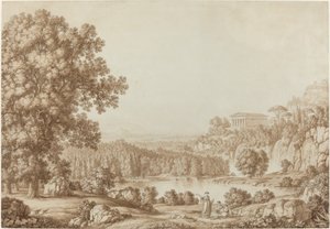 Arkadiskt landskap med ett doriskt tempel av Christoph Heinrich Kniep