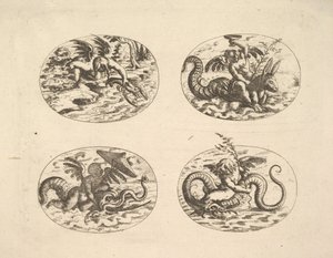 Putti med sjömonster, tallrikar från Neue Grotessken Buch, 1610.