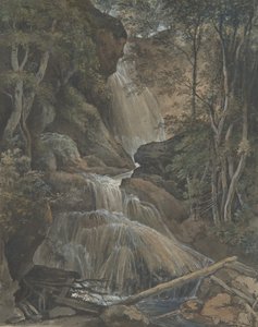 Ett vattenfall i en skog vid Langhennersdorf, 1700-tidigt 1800-tal.