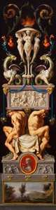 Studie till en komposition med Ignudi och grotesker och en allegori över skulptur, ca 1776 (olja på duk) av Christoph Unterberger