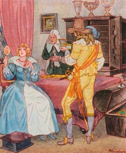 Besuch Beim Juwelier / Besök hos juveleraren (färglitografi) av Christophe (1856 1945)