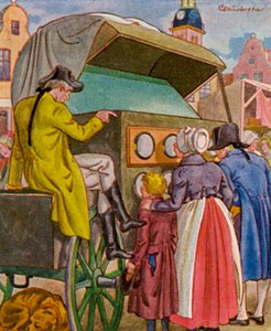 Guckkastenmannen / Peep Box Man (färglitografi)